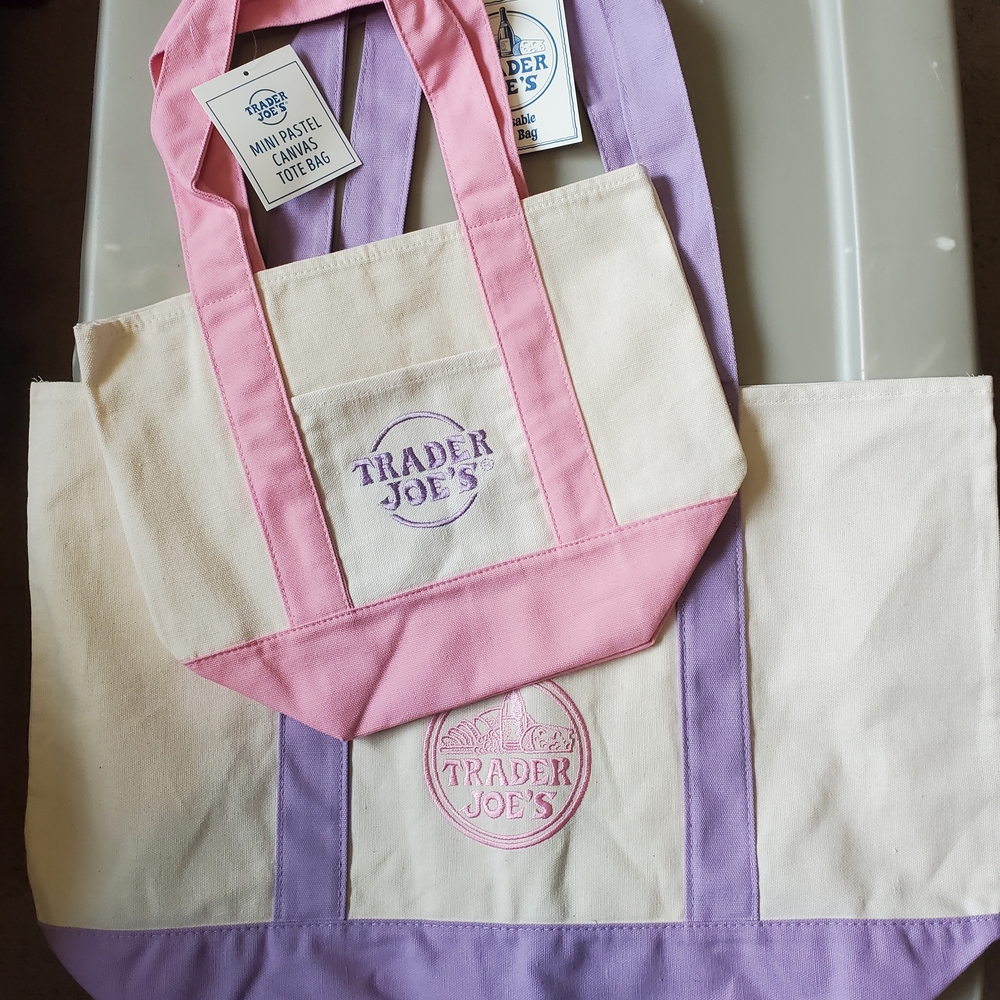 Trader Joe's Pastel Canvas Tote Bags - Pink & Lavender